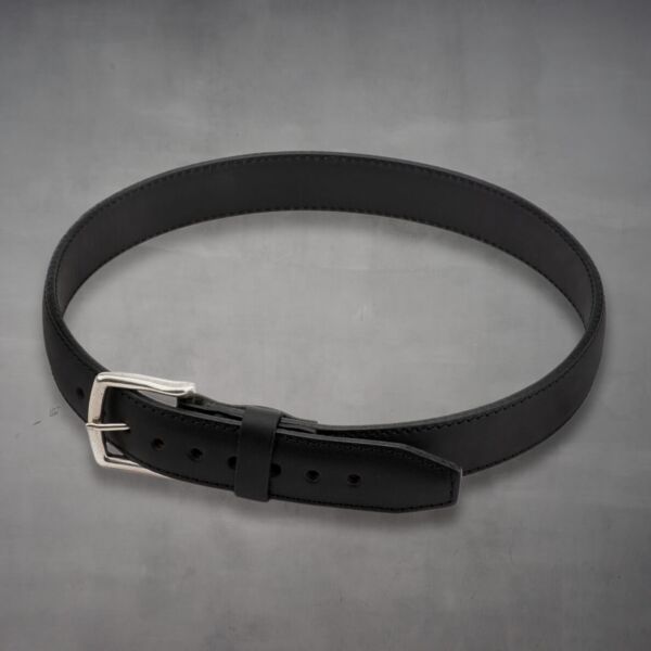 mens black belt with silver buckle